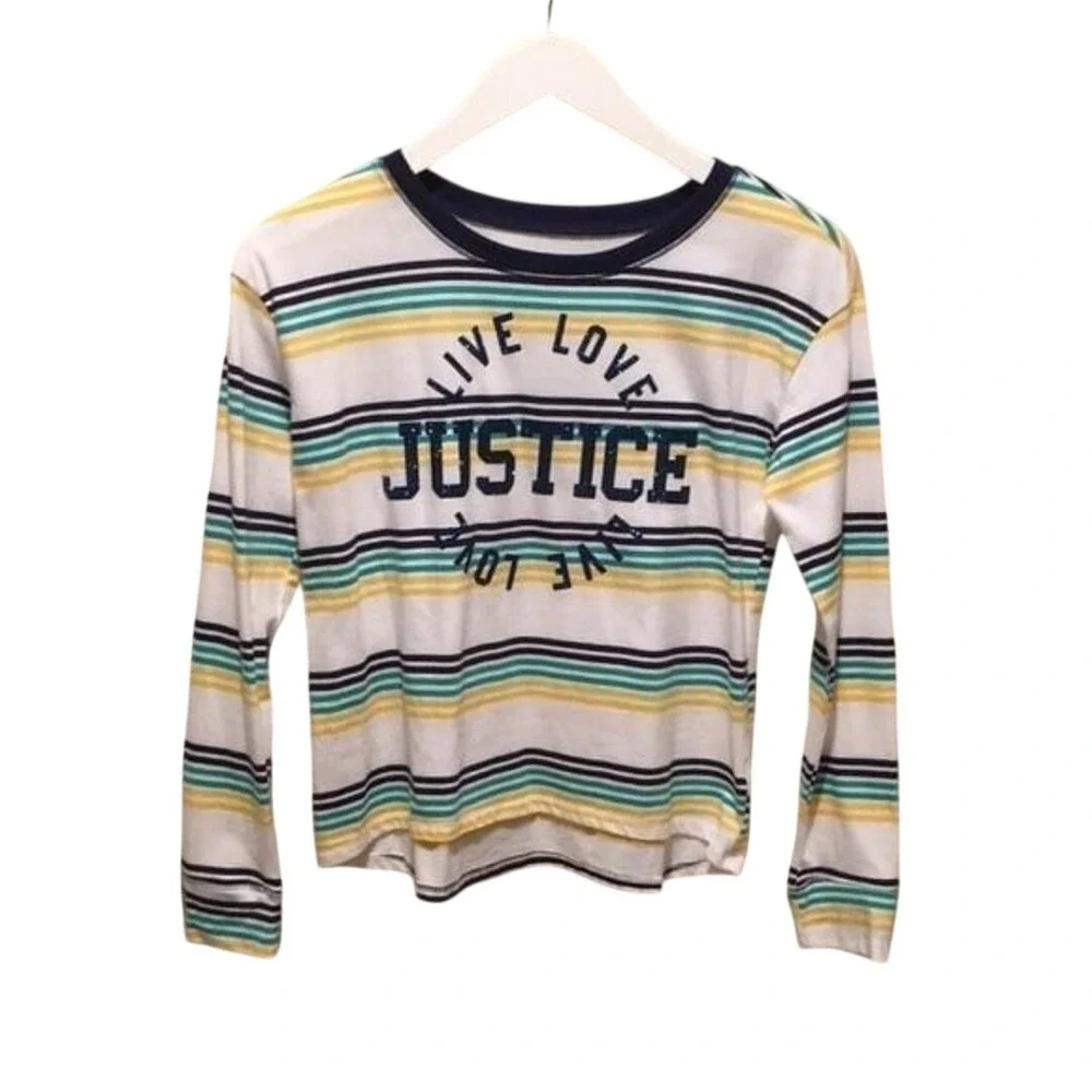 Justice Long sleeve T-shirt size 12 retro striped glitter